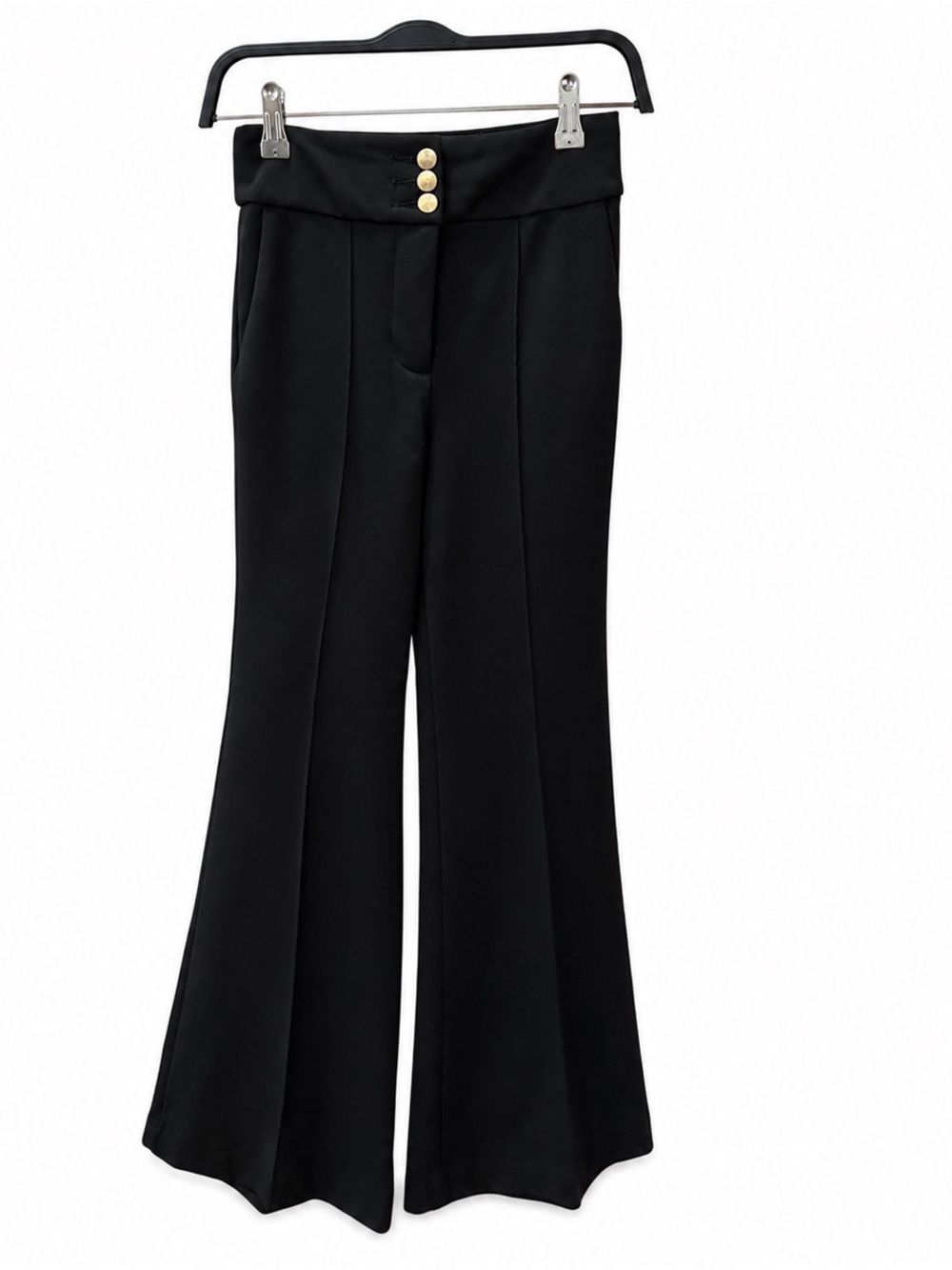 Express Black High-Waist Flare Pants with Gold Buttons